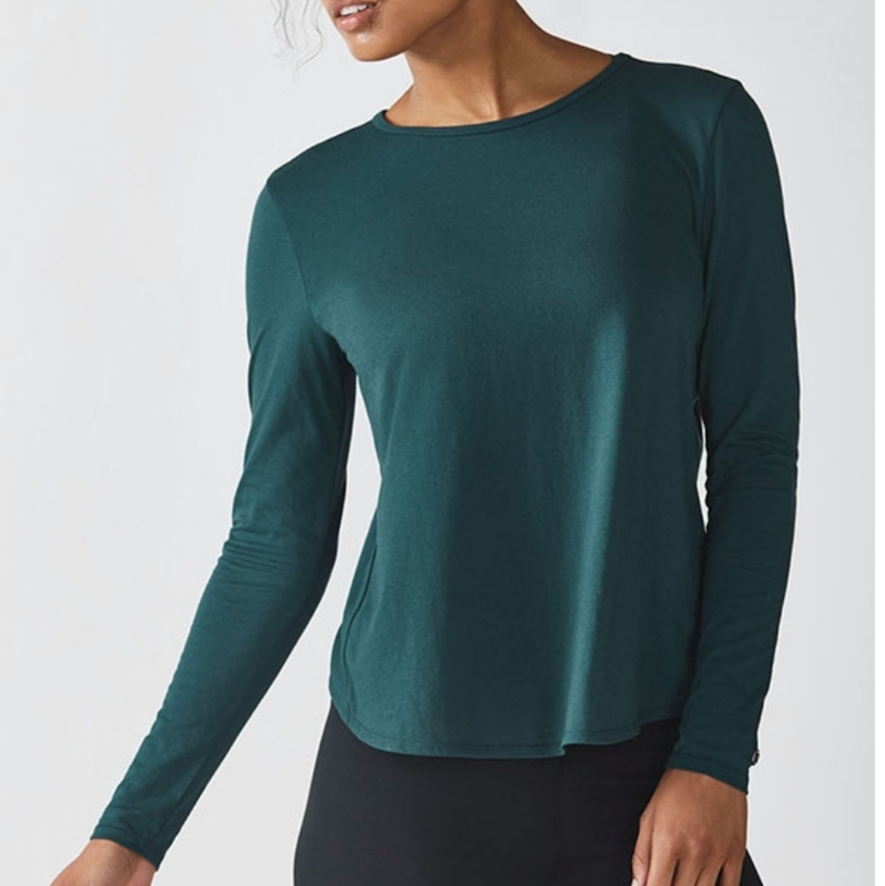 Fabletics Small Millie Long Sleeve Spruce Green Workout Top